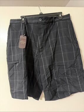 Greg Norman Collection Black Plaid Cargo Shorts